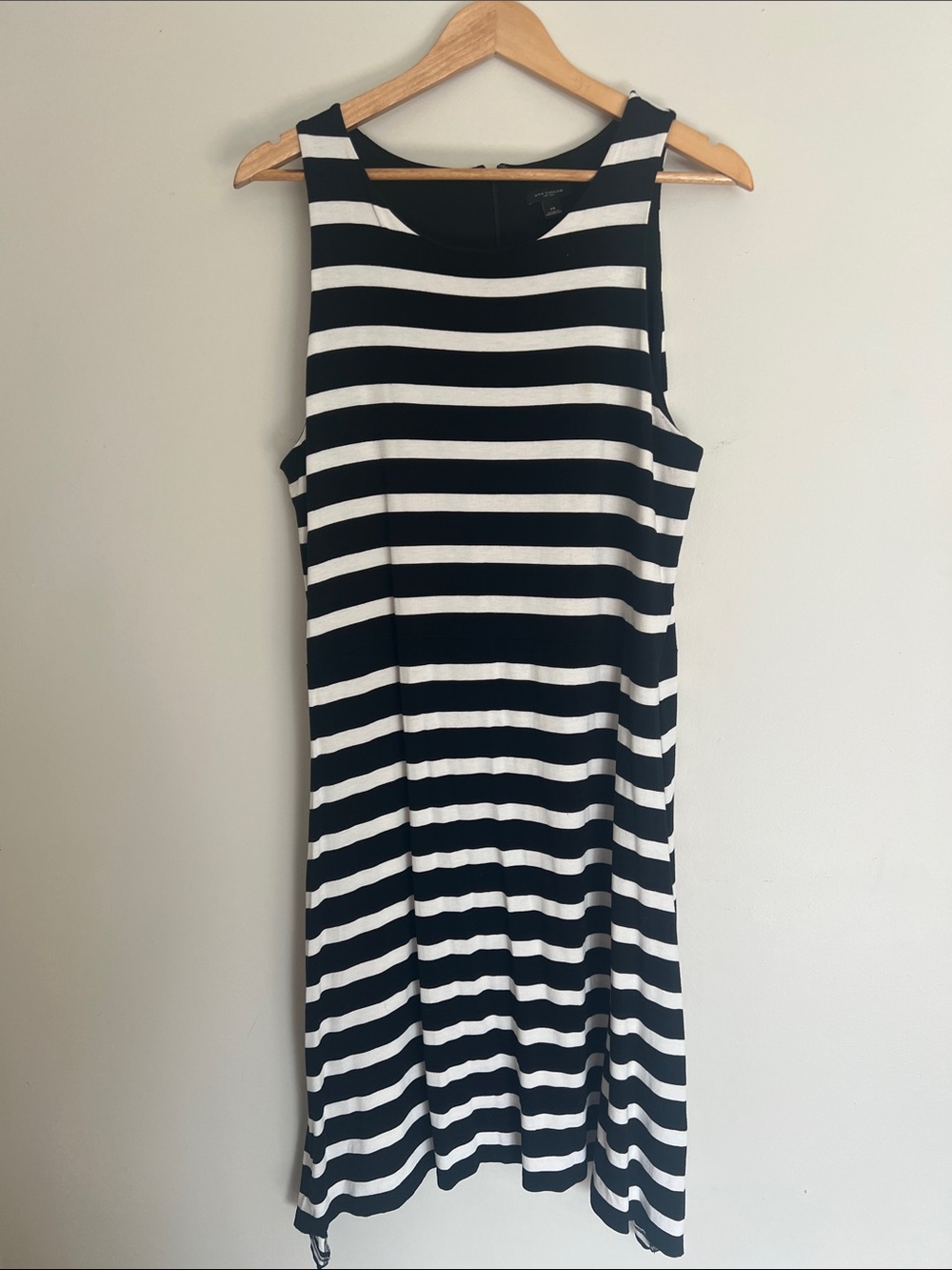 Ann Taylor Black & White Striped Sleeveless Midi Dress